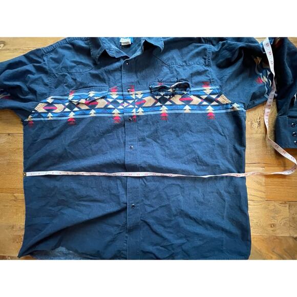VTG Wrangler Western Shirt Men 2XL Blue Aztec Pearl Snap Rodeo Cowboy Southwest - Picture 6 of 10